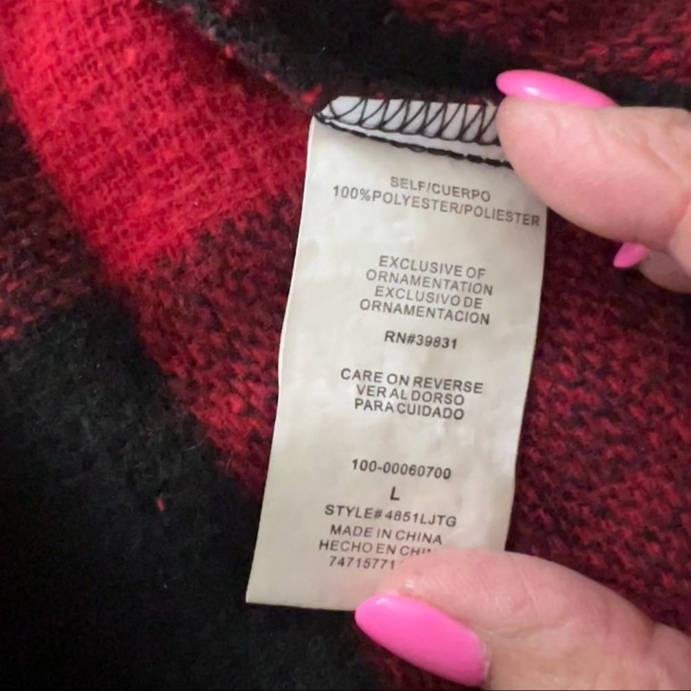 Plaid Red and Black Girls Hoodie Wrap size L - Picture 7 of 7